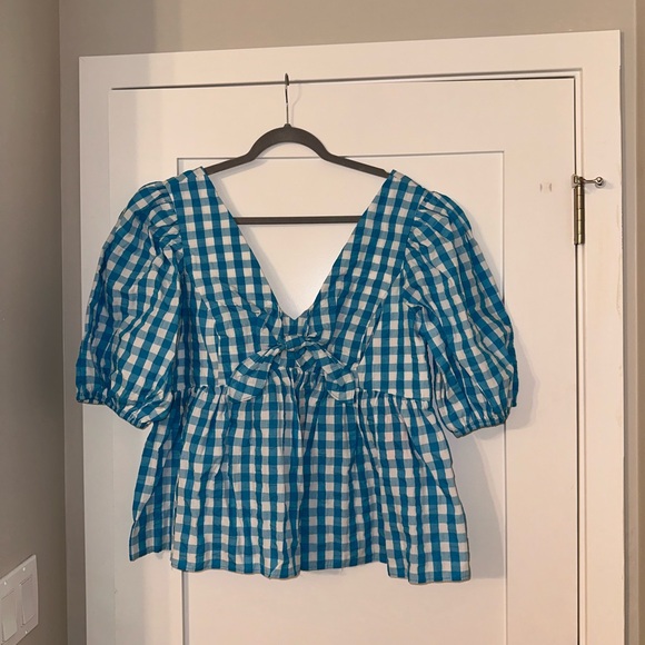 Lilly Pulitzer Sarafina Short Sleeve in Turquoise Oasis Crinkle Gingham - Picture 3 of 5